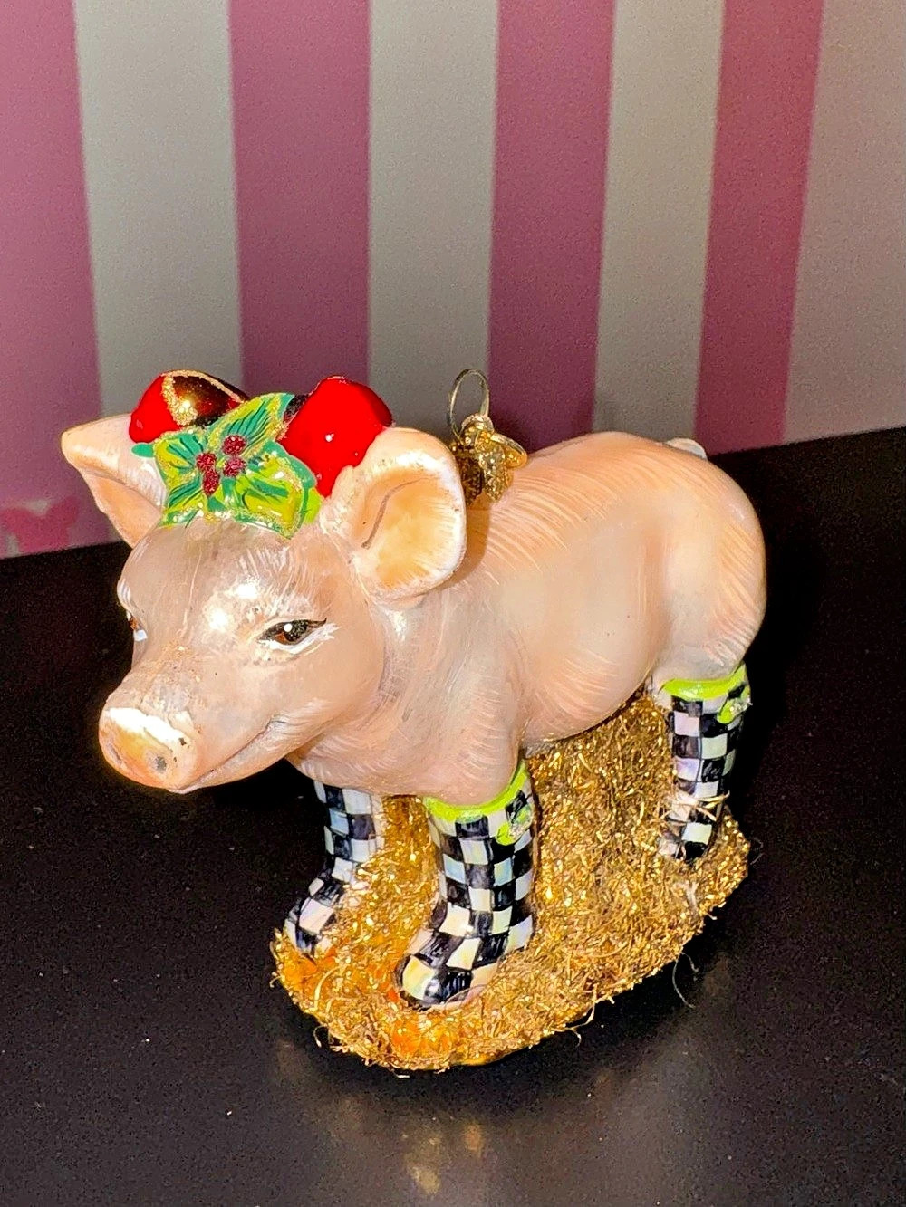 Mackenzie-Childs Pig In Boots Holiday Ornament